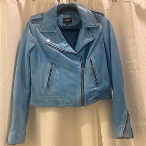Lamarque/ REVOLVE real leather Donna Jacket S in faded jean.